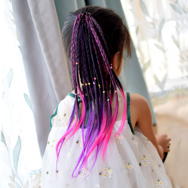 网红女扎头发绳彩绳彩带脏脏辫编发丝带头绳七彩色编发绳儿童脏辫