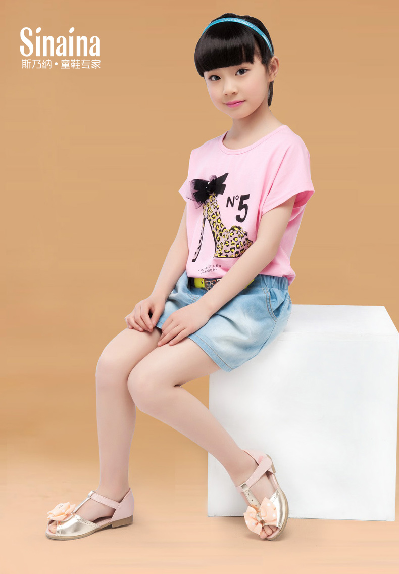 【天天特价】斯乃纳女童凉鞋 韩版夏季公主大童鱼嘴皮鞋