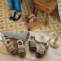 Clear cabin spot {Peach pie} South Korean childrens clothing 2021 winter handsome men and women child plus suede leather shoes Martin boots 41