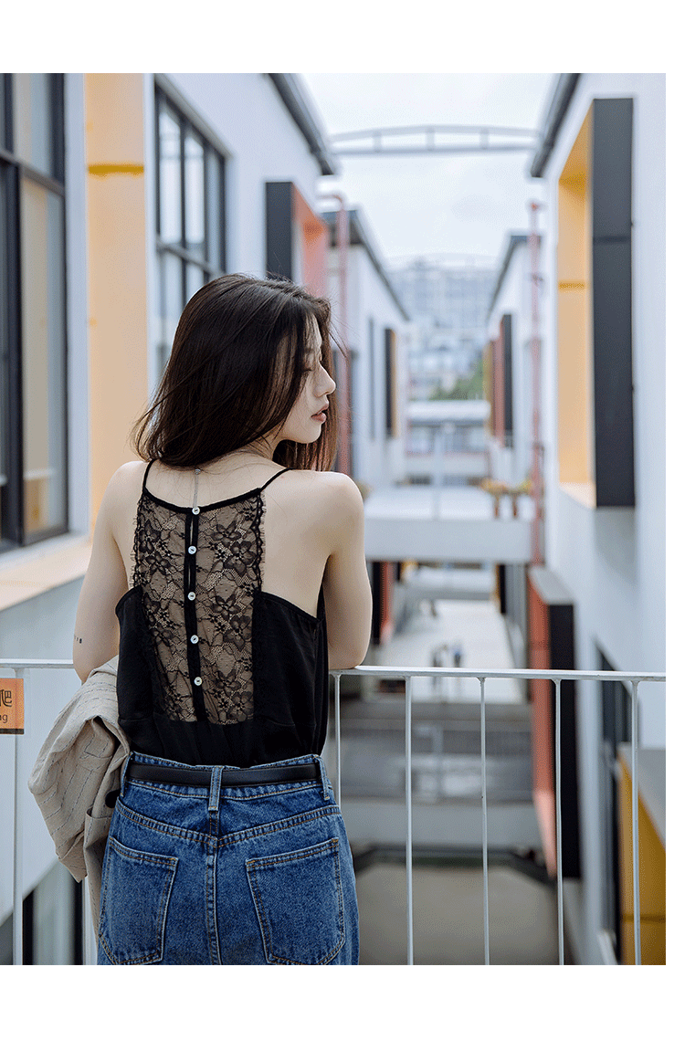 蕾丝吊带网红心机性感外穿美背爆款背心西装内搭雪纺无袖打底小衫