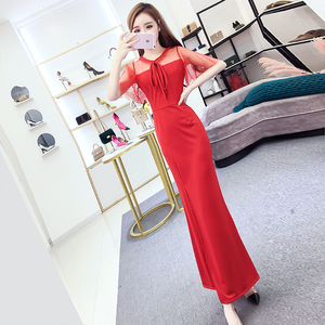 Long sexy fishtail host slim slim evening dress