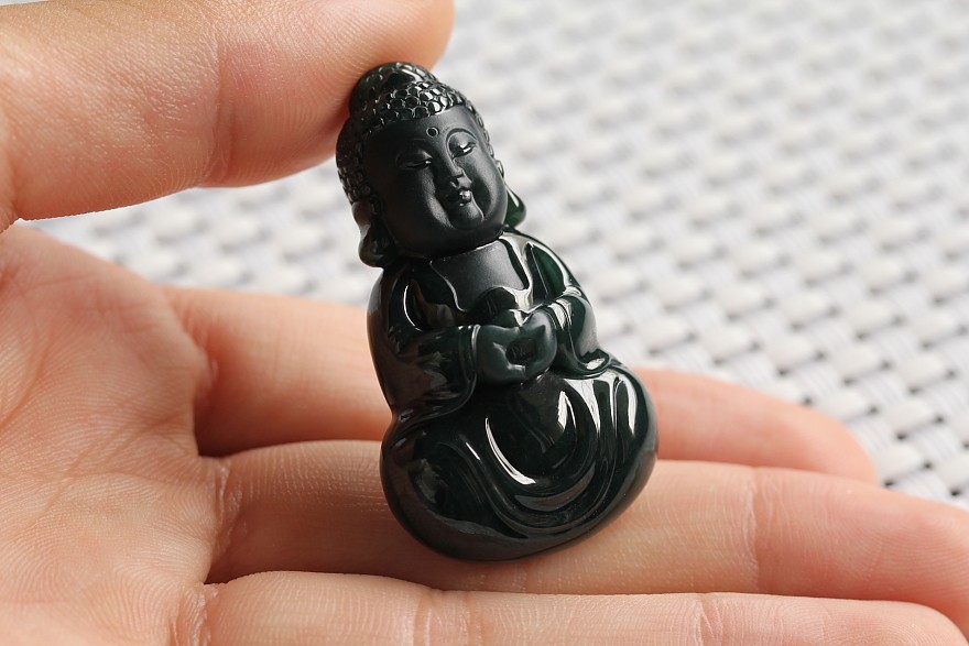 冰糯种油润墨翠吊坠宝宝佛17.83克