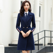 Wool Coat womens mid-length Korean version of professional clothing waist overalls winter new thickened wool coat tooling