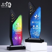 Crystal trophy custom-made lettering color creative medal authorization brand five-pointed star Company Annual Award prize