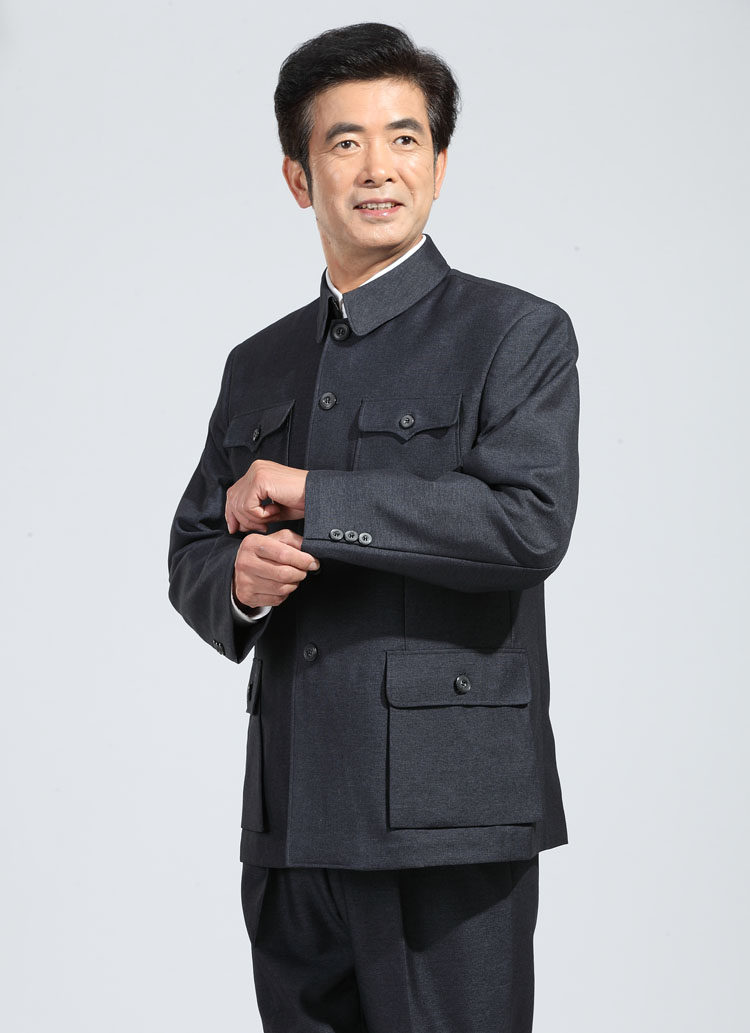 中老年中山装套装 春秋装毛料老式中山服 正装宽松休闲外套送爸爸