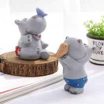 Creative home cartoon animal hippo small ornaments living room childrens room desktop cute decorations birthday gift
