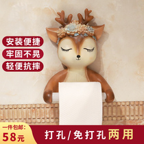 Creative washcloth rack non-perforated cartoon toilet tissue box sika deer cute paper towel holder roll box wall hanging