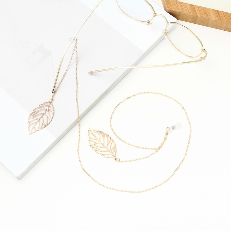 防滑 流行 金属眼镜绳 金色 树叶 吊坠 眼镜链 时尚饰件 网红同款