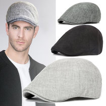 Mens beret spring and summer linen breathable cap Big Head short eaves forward hat tide style painter hat sun hat