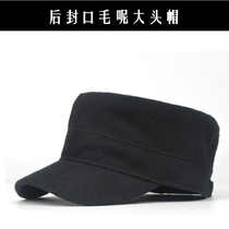 Rear-sealed flat top hat male big head Weifeng woolen winter hat full-sealed military hat autumn and winter leisure warm cap tide