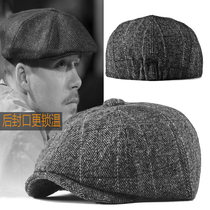 Mens hat tide autumn and winter woolen newspaper hat retro British cap middle-aged and old literary painters hat beret