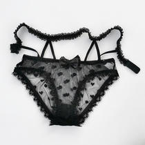 Sexy high waisted bow polo point lace edge breifs hot temptation underwear women