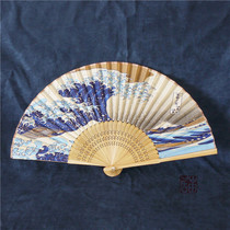 Antique Japanese Fuyue Thirty-Six Hokusai Ukiyo-e Kanagawa Surf Rikai Wind Fast Clear Silk Fan Folding Fan