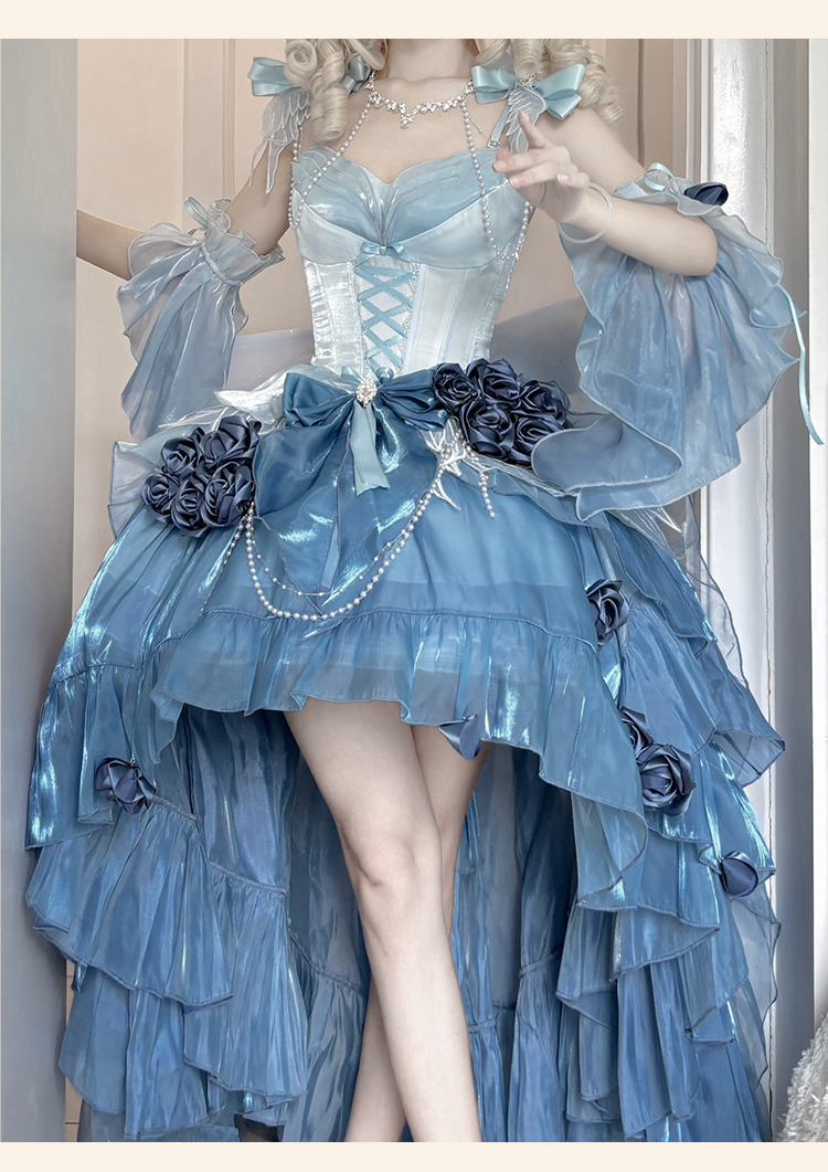天空蓝前短后长单裙子【 swan Mirage Short front and long back Full payment make an appointment 】 Meow fruit Sensen original # swan Mirage # Fairy skirt