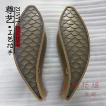 Chinese imitation antique large door handle hotel bag room door handle fish-shaped engraving metal solid wood door handle