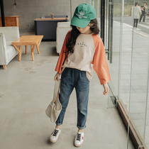 Girls T-shirt 2021 New Korean version of childrens base shirt loose autumn cotton T-shirt big child jacket seven-point sleeve