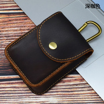 Handmade mens vintage cigarette bag Head layer Cowhide cigarette case Lighter bag Wear belt Mini fanny pack Key bag