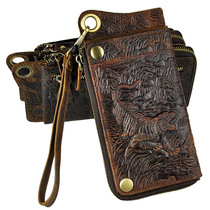 The first layer of Crazy Horse leather long wallet mens retro multi-card leather Zodiac bracelet long zipper handbag wallet