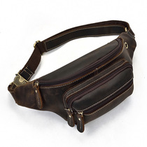 Original new mens crazy Horse leather fanny pack casual vintage chest bag leather outdoor sports messenger bag small shoulder bag
