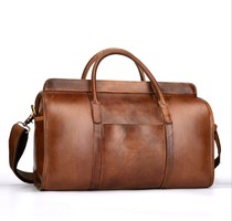 Handmade vegetable tanned leather large capacity travel bag first layer cowhide business business mens and womens bags Vintage handbag shoulder bag