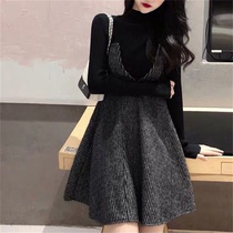 2020 autumn winter new small black dress small sub matching with high and reduced age display slim temperament suspension with two sets of foreign air