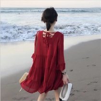 French niche dress beach dress Women summer 2021 New Bali Sanya Super fairy thin red doll skirt