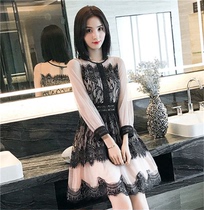 2020 new summer lace stitching cold wind skirt gentle skirt retro Super fairy dress women Summer waist