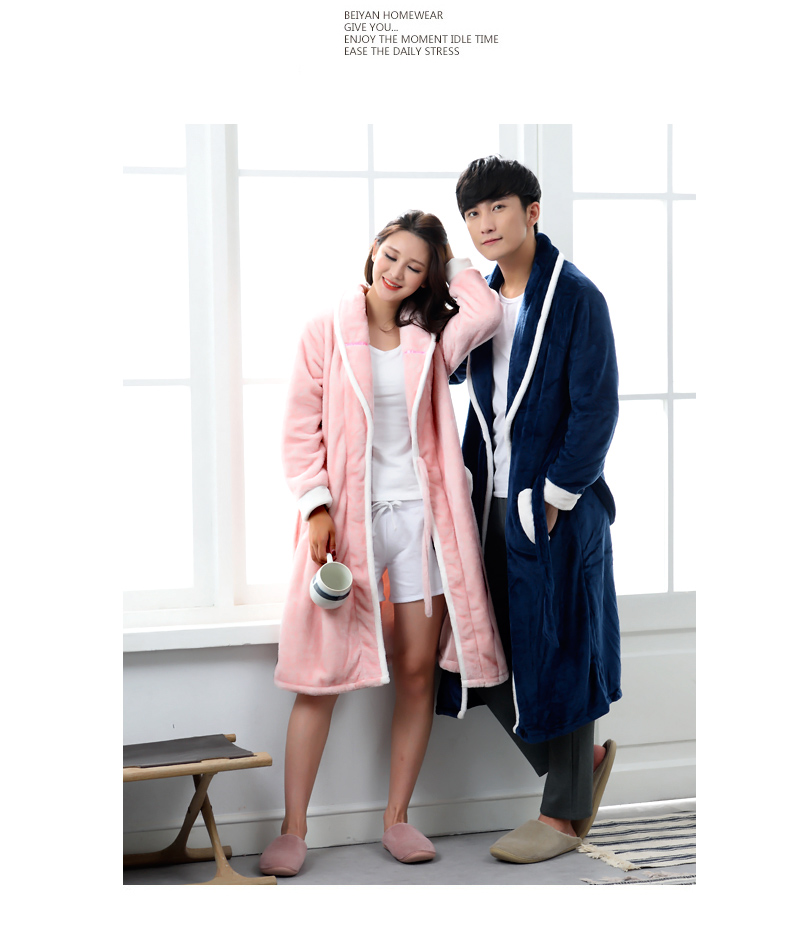 珊瑚绒睡袍女秋冬季加厚加长款男士浴袍性感中