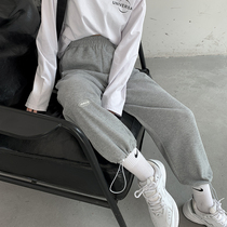 Grey sweatpants women loose tights high waist feeling thin lopsided straight pants autumn and winter 2020 new