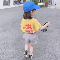  Korean girl suit 2021 summer new female baby two-piece Western style little girl sleeve shorts loose and breathable