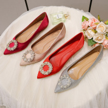 Flat shoes female red bride wedding shoes fairy wedding shoes crystal wedding large size pregnant women Xiuhe 2020 new