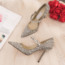 Net red wedding shoes female crystal shoes stiletto 10cm high heels 2020 new leather wedding shoes etiquette party shoes