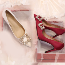 Xiuhe shoes wedding bridal shoes wedding shoes female red high heels stiletto white French pearl wedding shoes small size