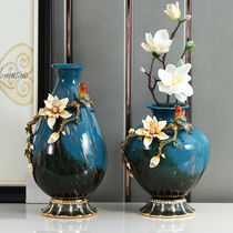 Enamel color European vase ornaments Luxury high-grade entrance decoration Living room TV cabinet Ceramic glass dried flower arrangement