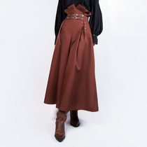 Steam Continental steampunk rivet leather buckle retro high waist autumn and winter trousers nine-point culottes wide leg pants