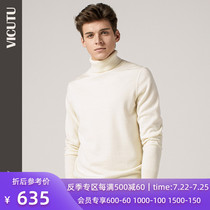 VICUTU mens long sleeve sweater pure wool high neck machine washable sweater Slim cardigan Hui