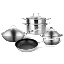 LXBF Longxing Baofu 4-piece pot set 304 stainless steel wok steamer bottoming anti-stick frying pan soup