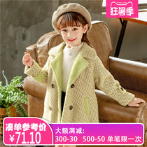 Childrens clothing Childrens autumn and winter fur lapel coat Large child padded liner coat Girls  medium and long coat