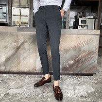 European station autumn clothing non-iron high-end business casual pants mens slim British striped small trousers Tide brand small foot trousers
