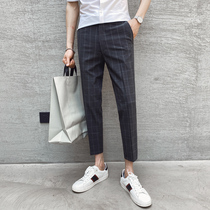 European station mens European goods tide summer ankle-length pants mens slim feet trousers hanging casual Joker plaid pants
