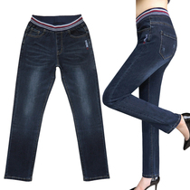 2021 Spring New Korean version of elastic high waist size jeans Womens Small straight pants slim straight pants