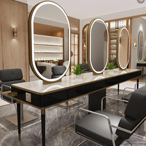 Solid Wood Hairdresse Shop Net Red Beauty Hair Mirror Desk Double Hair Salon Special Small Cupboard Brief With Light Floor Beauty Hair Mirror