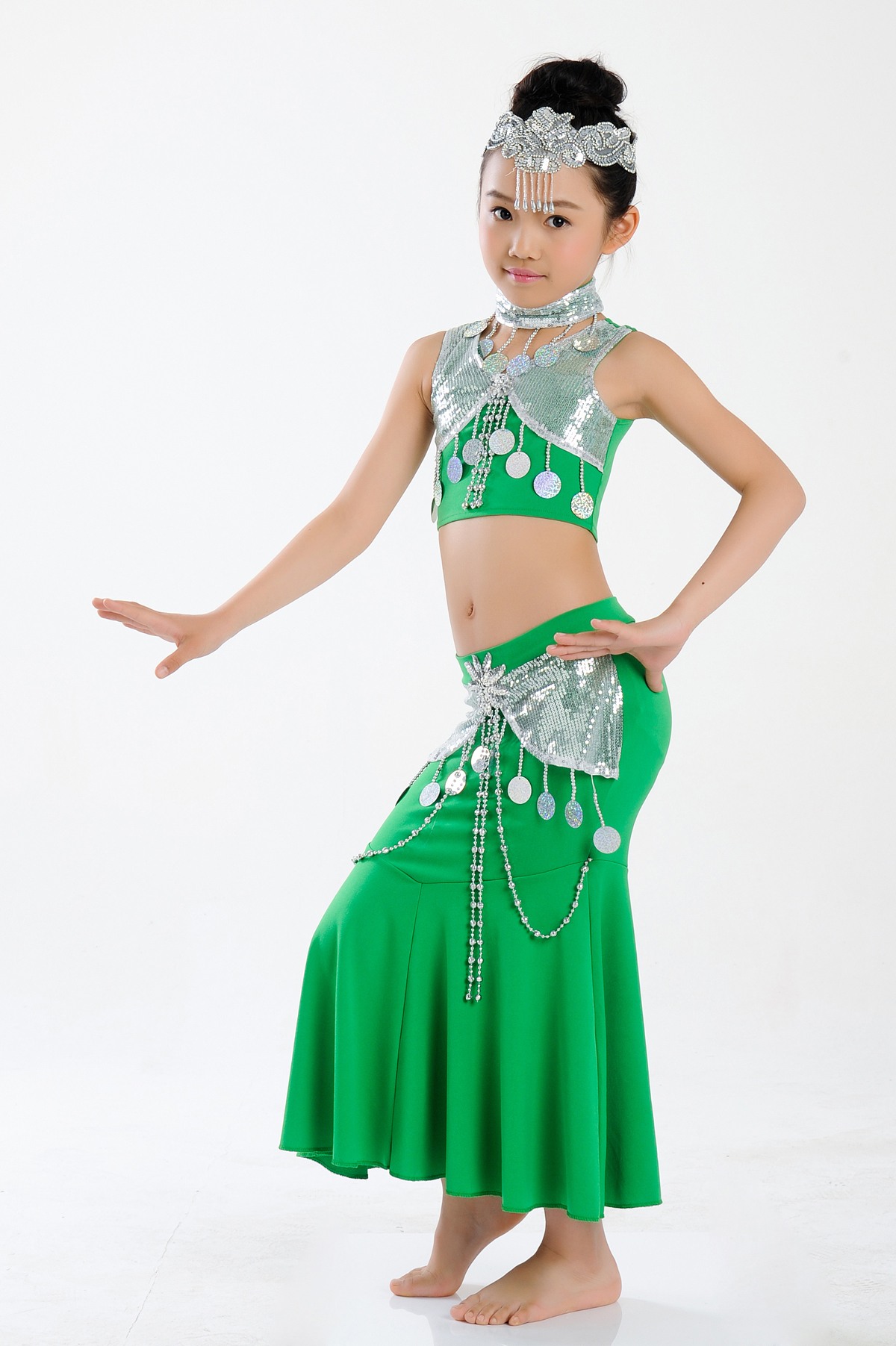 儿童傣族舞服装 六一民族舞蹈演出服儿童孔雀舞服装新款女童傣族