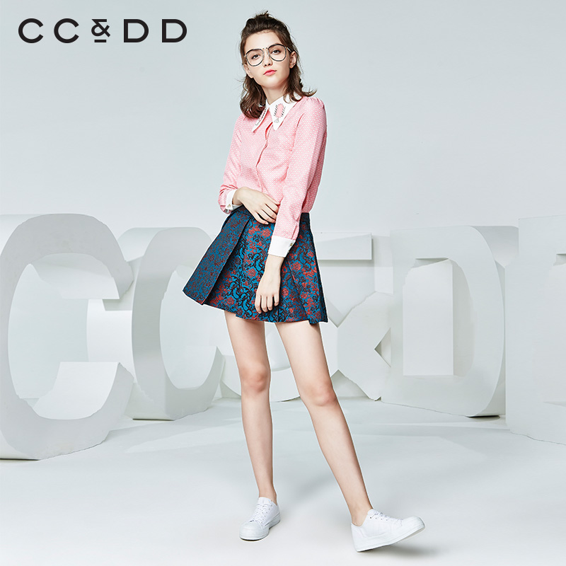 CC＆DDCCDD2016冬装新款专柜正品亮丝提花绣花A字短裙打底半身裙产品展示图2