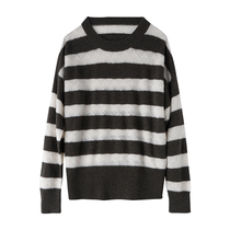 Color textured striped muscular sense great hymn 200G whole cashmere round collar long sleeve loose woman slim-in-a-knitted sweatshirt 65973