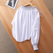 There are many ways to wear fragrant shoulder single sleeve elastic slanted shoulder womens high cotton cotton women loose shirt top 66703