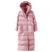 Japan jin mouth fabric glossy sensation Zen woman Lianhood 90 white duck down with a long down jacket 65767