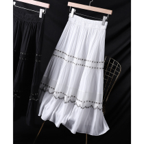 Reworking circle positioning hollowed-out embroidery high-end good goods tightness high waist A word for long and half body dress 80163