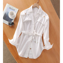 Dont sample overalls two sides big pockets High-tight cotton fit girdle woman flap long sleeve upkeep shirt 80119