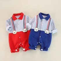 Baby Clothes Spring Autumn Season Baby Three Layers Warm Conjoined Clothes Gentleman Khaama Fake two Climbing Newborn Autumn Clothes